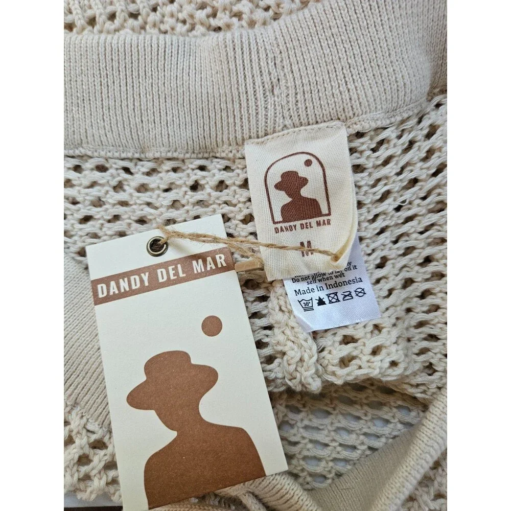 DANDY DEL MAR Malaga Crochet Shorts Women's Large Beige Drawstring Waist Beach - Picture 3 of 4